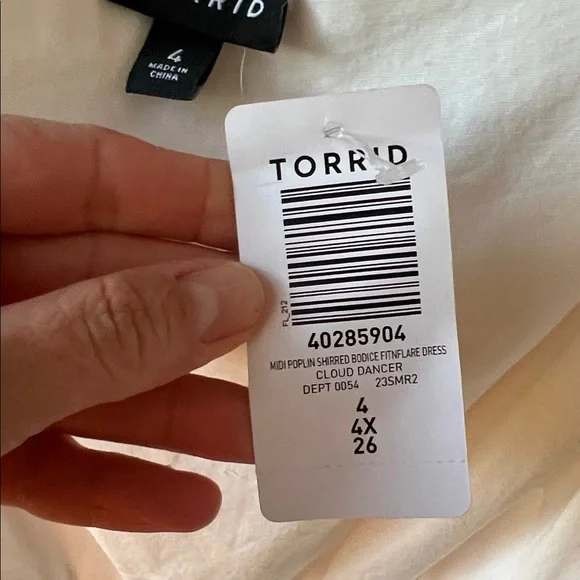 Torrid 4X New w Tag White Midi Poplin Shirred Bodice Fit N' Flare Dress - Picture 6 of 12